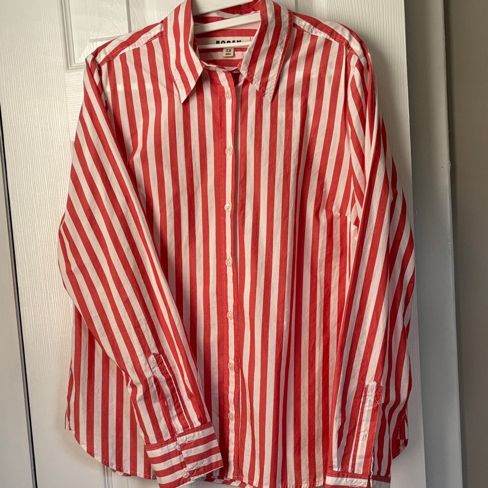 Boden Red and White Striped Casual Shirt